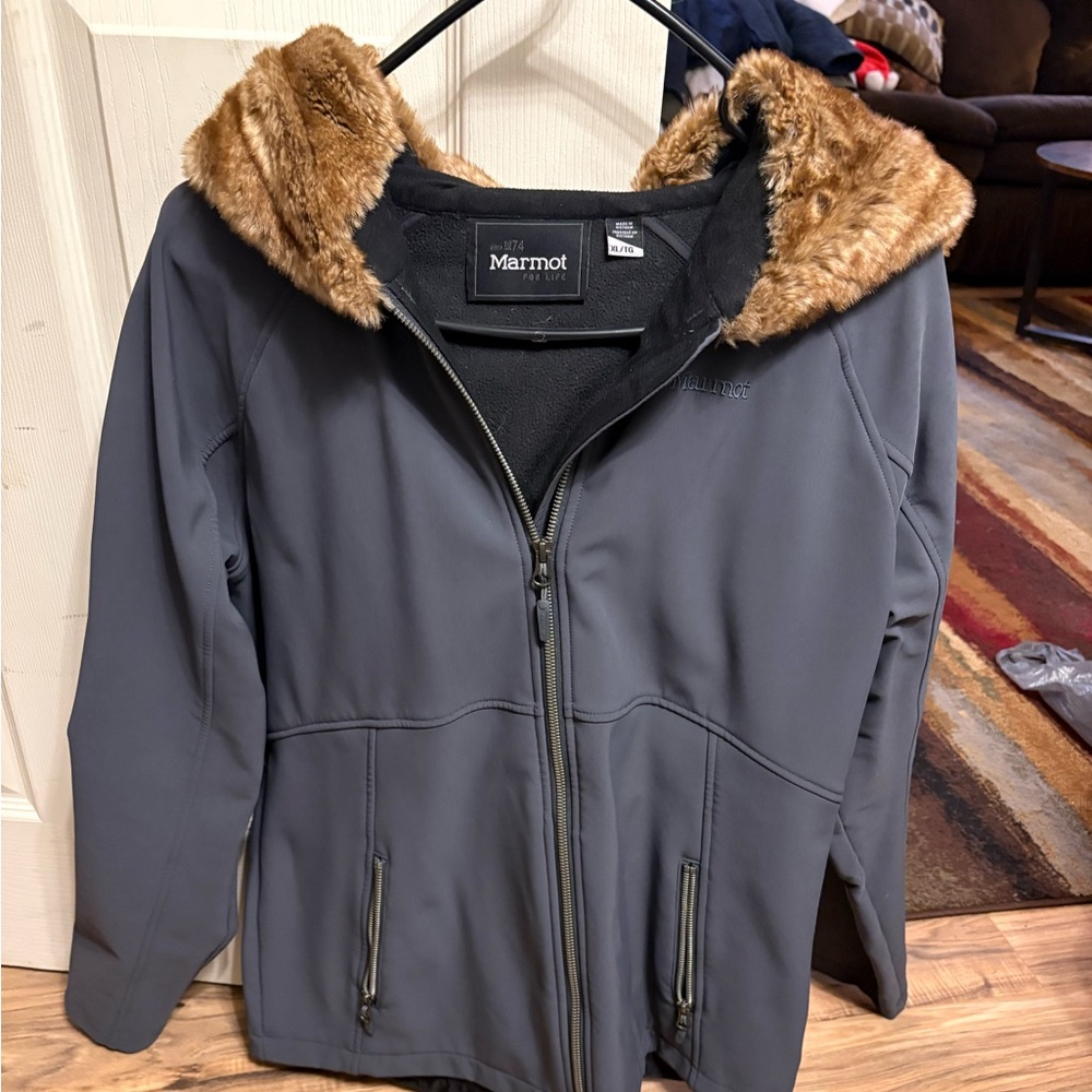 Marmot Women's Dark Gray Jacket with Faux Fur Trim
